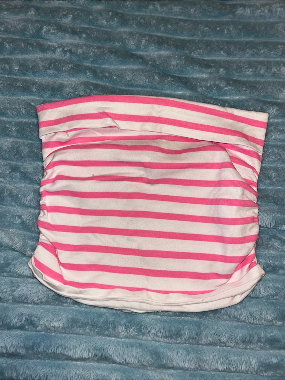 Women’s Pink and White Striped Strapless Crop Top